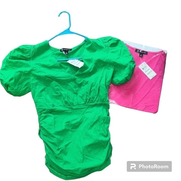 INC Concepts tops size Medium NWT Kelly‎ green pink - Picture 1 of 5